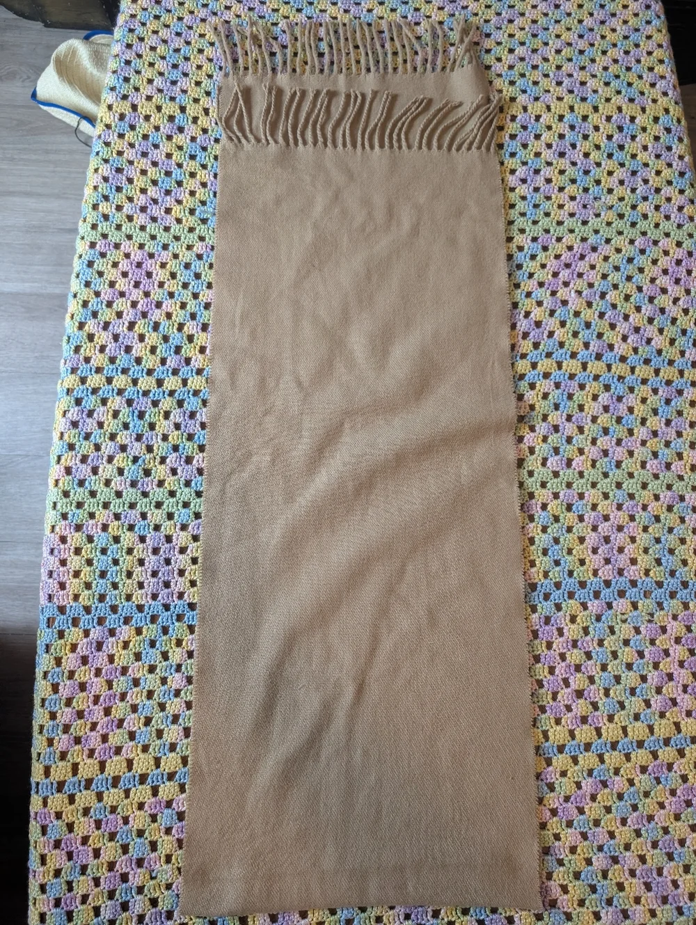 Camel Fringe Knit Scarf - Solid Camel Brown 100% Viscose‎